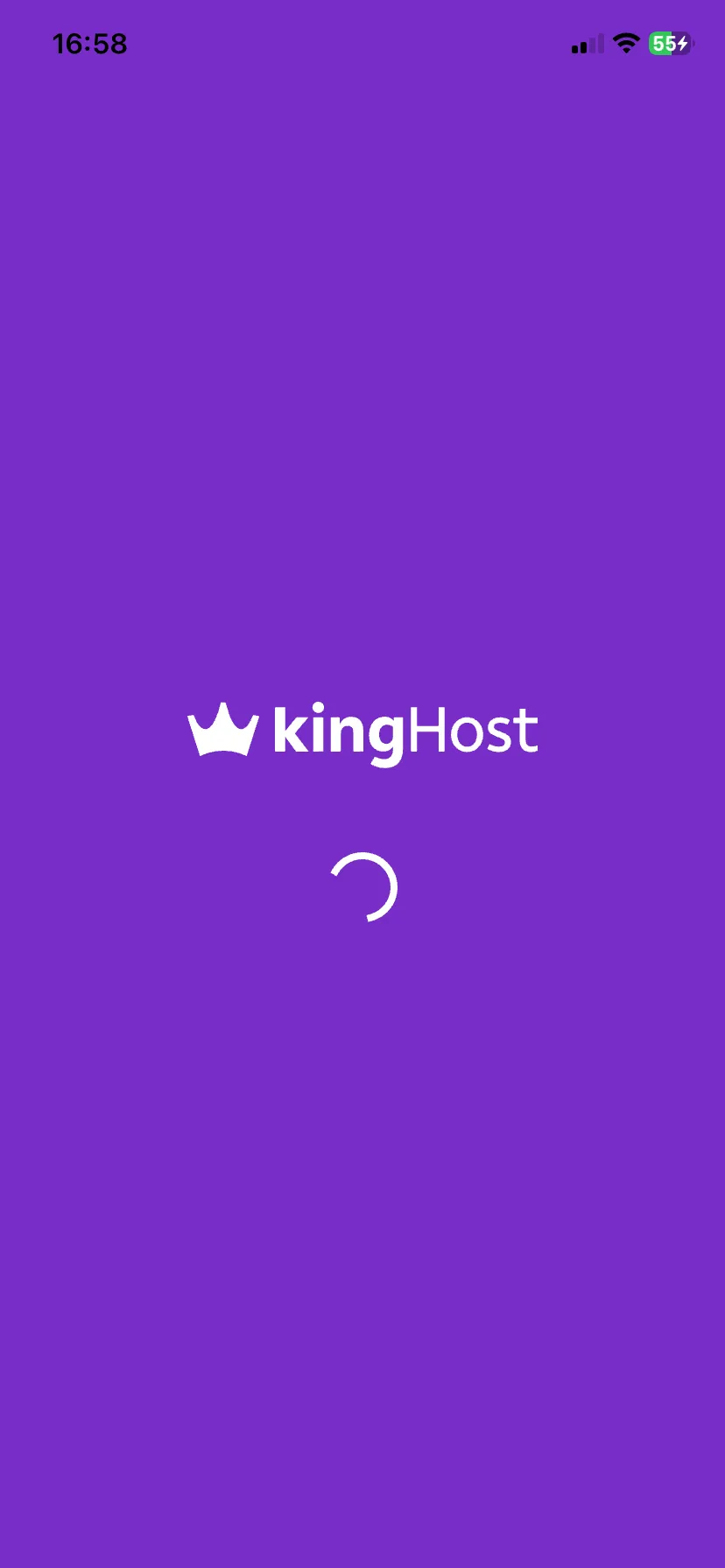 King App loading screen, with the KingHost logo on a purple background.